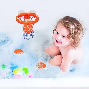 zoordo Bath Toys Bathtub Basketball Hoop Balls Set for Toddlers Kids with Strong Suction Cup Easy to...