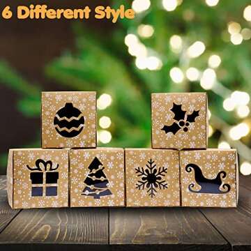 VEYLIN 24Pack Christmas Bakery Boxes with Window, 4“ x 4" x 2.4" Kraft Small Holiday Cookie Boxes ...