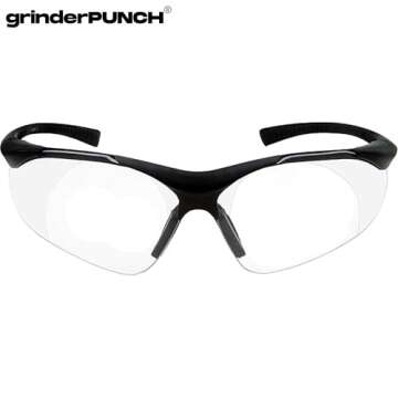 grinderPUNCH Full Lens Magnification Safety Glasses with Black Frame | Clear Lens | | Magnifying Reading Eyewear (+2.50 Diopter)