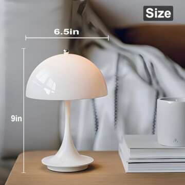 DIVEKID Cordless Mushroom Table Lamp - Touch Sensor, 3 Colors, Portable, Battery Operated Light