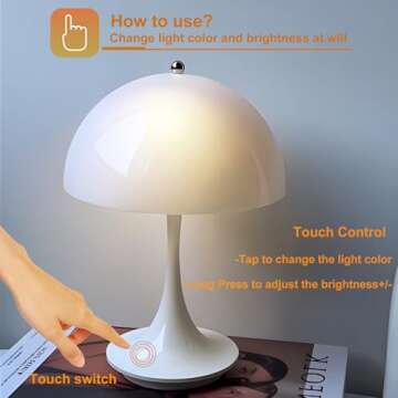 DIVEKID Mushroom Table Lamp - Touch Sensor & Cordless