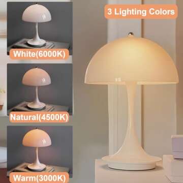 DIVEKID Mushroom Table Lamp - Touch Sensor & Cordless