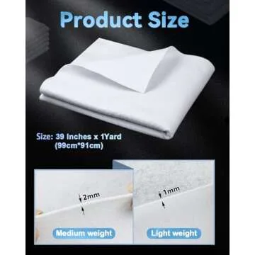 PLANTIONAL Iron-On Fusible Fleece Interfacing: Medium Weight One-Sided Loft White for Quilting, Tote...