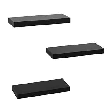 AHDECOR Black Floating Shelves, Wall Mounted Modern Shelves Decorative for Home & Office Decor, Ideal for Bedroom, Kitchen, Living Room, Set of 3