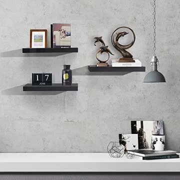 AHDECOR Black Floating Shelves, Wall Mounted Modern Shelves Decorative for Home & Office Decor, Ideal for Bedroom, Kitchen, Living Room, Set of 3