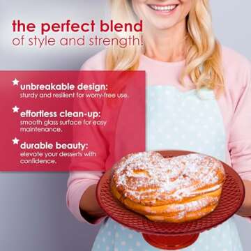 Amici Home Diamond Footed Glass Cake Stand | Round Vintage Style Cake Plate | Serving Platter for Cupcakes, Cookies | Dessert Display Stand for Parties, Weddings, and Gift | 10” D x 3.7” H (Red)