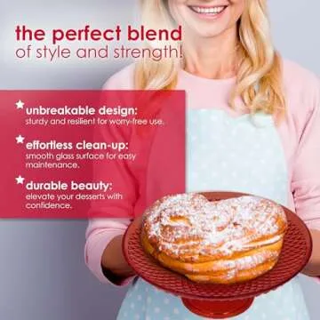 Amici Home Diamond Footed Glass Cake Stand | Round Vintage Style Cake Plate | Serving Platter for Cupcakes, Cookies | Dessert Display Stand for Parties, Weddings, and Gift | 10” D x 3.7” H (Red)