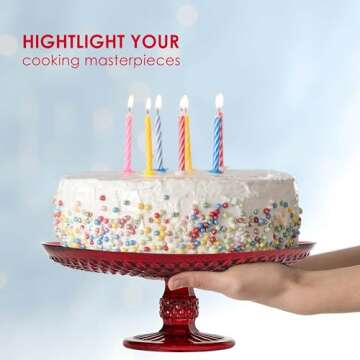 Amici Home Diamond Footed Glass Cake Stand | Round Vintage Style Cake Plate | Serving Platter for Cupcakes, Cookies | Dessert Display Stand for Parties, Weddings, and Gift | 10” D x 3.7” H (Red)