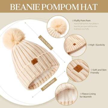 Coolprince Womens Long Scarf Gloves and Hat Set Cold Weather Hat Scarf Glove Set for Women Winter Be...