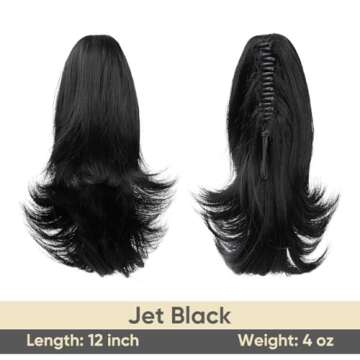 CJL HAIR Claw Clip Ponytail Extension Drawstring Black Short Curly Wavy Fake Faux Pony tails 12 Inch...