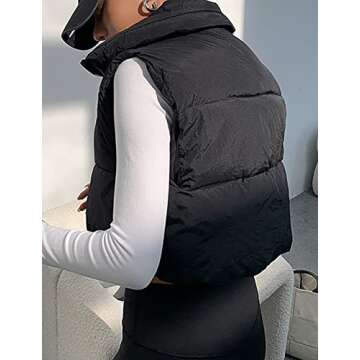 Fenclushy Women's Winter Warm Padded Crop Vest Lightweight Sleeveless Puffer Vest(Black,M)