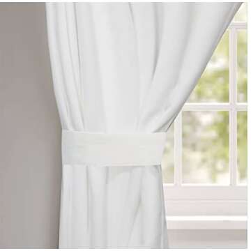 COTTON CRAFT White Curtain Window Panel Drapes - Set of 2 - Thick Cotton Duck Fabric Reverse Tab Top Window Treatment - Bonus Tie Backs - Clean Crisp Elegant Look - Bedroom Living Room - 50 W x 96 L