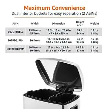 Amazon Basics Rectangular Dual Compartment Recycling Garbage Trash Can, Grey,Silver, 60 Liters