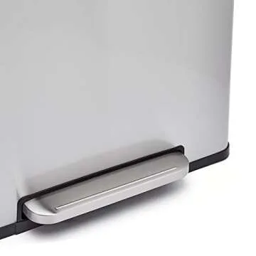 Amazon Basics Rectangular Dual Compartment Recycling Garbage Trash Can, Grey,Silver, 60 Liters