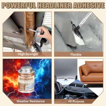 Headliner Repair Glue 100ml, Flexible Car Roof Liner Adhesive, Clear Upholstery Glue for Cars, with ...