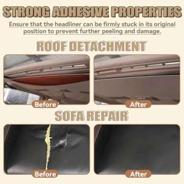 Headliner Repair Glue 100ml, Flexible Car Roof Liner Adhesive, Clear Upholstery Glue for Cars, with Brush, Suitable for Automotive interiors, Fabric, Leather