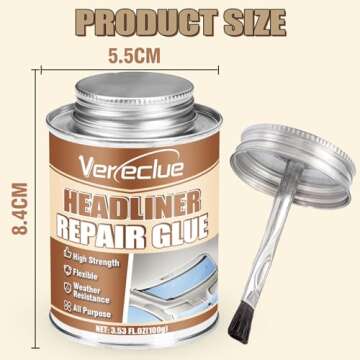 Headliner Repair Glue 100ml, Flexible Car Roof Liner Adhesive, Clear Upholstery Glue for Cars, with Brush, Suitable for Automotive interiors, Fabric, Leather
