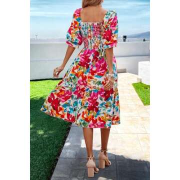 PRETTYGARDEN Women's Summer Casual Midi Dress 2024 Spring Puff Sleeve Square Neck A-line Flowy Boho ...