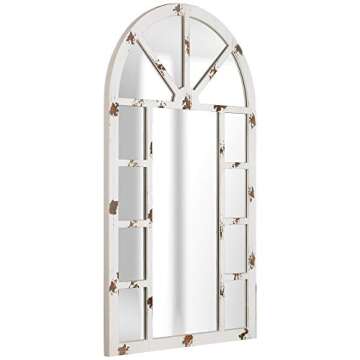 Patton Wall Decor 24x40 Distressed White Arch Windowpane Wall Mirror