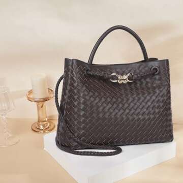 Woven Tote Bag for Women Crossbody Handbag,Vegan Leather Large Tote Purse,Trendy Satchel Handbag Bow...