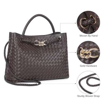 Woven Tote Bag for Women Crossbody Handbag,Vegan Leather Large Tote Purse,Trendy Satchel Handbag Bowknot Shoulder Bag-Brown