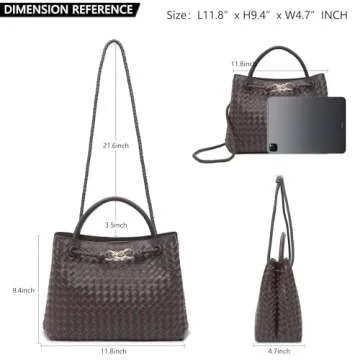 Woven Tote Bag for Women Crossbody Handbag,Vegan Leather Large Tote Purse,Trendy Satchel Handbag Bowknot Shoulder Bag-Brown