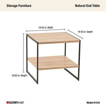 ClosetMaid 1310 2- Tier Square Wood Side Table with Storage Shelf, Natural