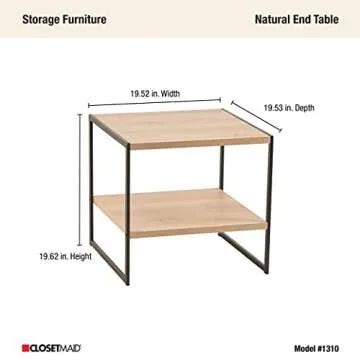 ClosetMaid 1310 2- Tier Square Wood Side Table with Storage Shelf, Natural