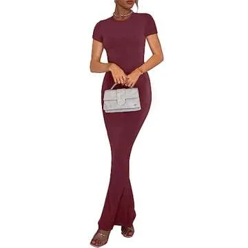 REORIA Elegant Burgundy Maxi Dress for Any Occasion