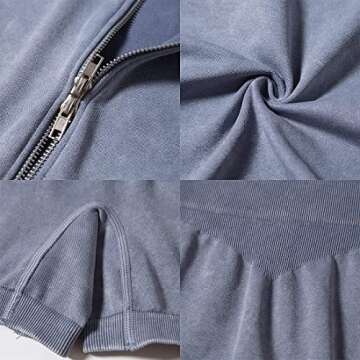 IWEMEK Women Seamless Acid Wash Yoga Workout Sets 2 Piece Tracksuits Two Way Zipper Long Sleeve Crop Top + High Waist Leggings Shorts Athletic Gym Clothes Set Zipper-Blue Grey Small