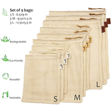 HOKURU Eco-Friendly Reusable Produce Bags Set of 9