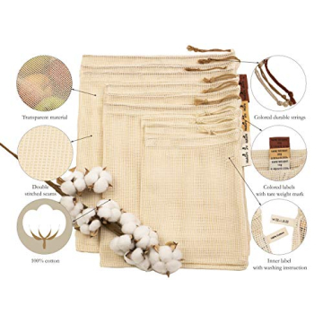 HOKURU Eco-Friendly Reusable Produce Bags Set of 9