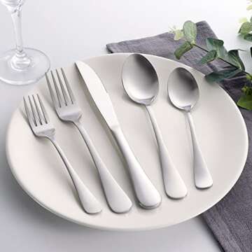 LIANYU 20 Piece Silverware Set, Matte Silverware Flatware Set for 4, Stainless Steel Cutlery Tablewa...