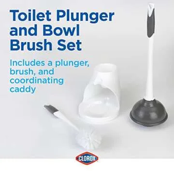 Clorox Toilet Brush & Plunger Set with Caddy for Bathrooms
