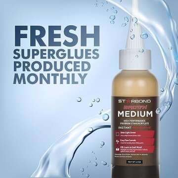 Starbond Light Brown Medium CA Glue (Premium Cyanoacrylate Super Glue) Crack Filler 150 CPS Viscosity, for Woodworking, Woodturning, Carpentry, Guitar, 2oz