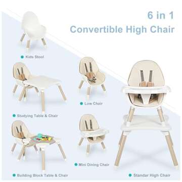 Frtefee 6 in 1 Baby High Chair, Convertible Highchair for Babies and Toddlers, Kids Learning Table, ...