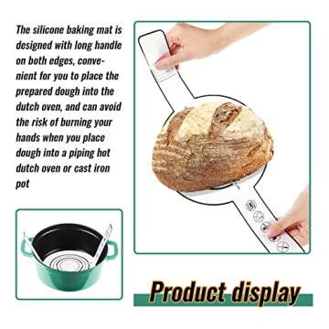 2 Pieces Silicone Baking Mat for Dutch Oven Bread Baking Non-stick Baking Mat with Long Handle 8.3 Inch Reusable Silicone Baking Sheets Heat Resistant Baking Bread Pad for Dough Pastry (Black)