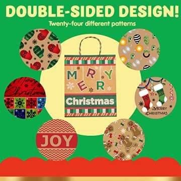 JOYIN 24 Christmas Foil Kraft Gift Bags Assorted Sizes with Twine Handles for Xmas Holiday Present W...