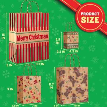 JOYIN Christmas Foil Kraft Gift Bags - 24 Assorted Designs