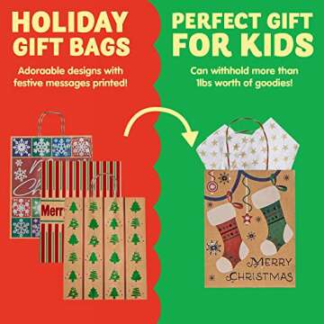 JOYIN Christmas Foil Kraft Gift Bags - 24 Assorted Designs