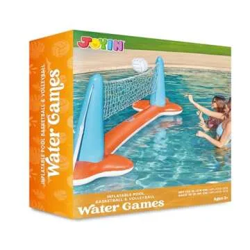 JOYIN XL Inflatable Pool Float Set, 125'' Volleyball Net & Basketball Hoops, Extra Large Floating Swimming Game Toy for Kids and Adults, Summer Floaties, Volleyball Court|Basketball, XL-Orange