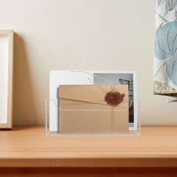Mail Holder for Table, Acrylic Letter Holder Box for Desk or Wall Mount, Mail Organizer Countertop, ...
