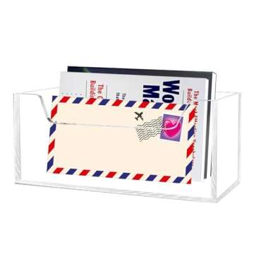 Mail Holder for Table, Acrylic Letter Holder Box for Desk or Wall Mount, Mail Organizer Countertop, Clear