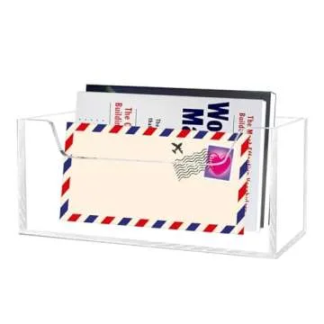 Mail Holder for Table, Acrylic Letter Holder Box for Desk or Wall Mount, Mail Organizer Countertop, Clear