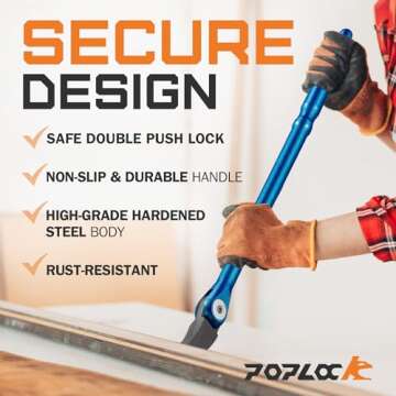 Poplock Indexing Pry Bar Set 3 Pieces, Adjustable Pry Bars, Double Push Lock Indexable Pry Bar, Double Join Design, Multi Position Pry Bar, Automotive Tools Prybar, Auto Body Prybars Set 8 12 17 Inch