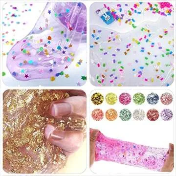 GONGYIHONG 130 Pack Slime Making Kits Supplies,Gold Leaf,Foam Balls,Glitter Shake Jars,Fishbowl Beads,Fruit Slices,Fake Sprinkles,Glitter Sequins Accessories, Sugar Papers (Slime Kits)