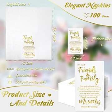 Hotop 100 Pcs Wedding Napkins Mr & Mrs Dinner Napkins Wedding Dinner Napkins Wedding Napkins for Reception Disposable Decorative Towels for Wedding Shower Banquet Rehearsal Dinner Decor (Gold)