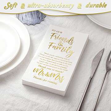 Hotop 100 Pcs Wedding Napkins Mr & Mrs Dinner Napkins Wedding Dinner Napkins Wedding Napkins for Reception Disposable Decorative Towels for Wedding Shower Banquet Rehearsal Dinner Decor (Gold)