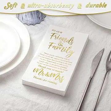 Hotop 100 Pcs Wedding Napkins Mr & Mrs Dinner Napkins Wedding Dinner Napkins Wedding Napkins for Reception Disposable Decorative Towels for Wedding Shower Banquet Rehearsal Dinner Decor (Gold)