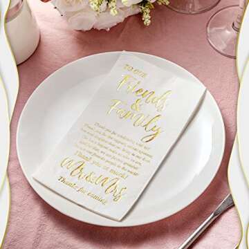 Hotop 100 Pcs Wedding Napkins Mr & Mrs Dinner Napkins Wedding Dinner Napkins Wedding Napkins for Reception Disposable Decorative Towels for Wedding Shower Banquet Rehearsal Dinner Decor (Gold)